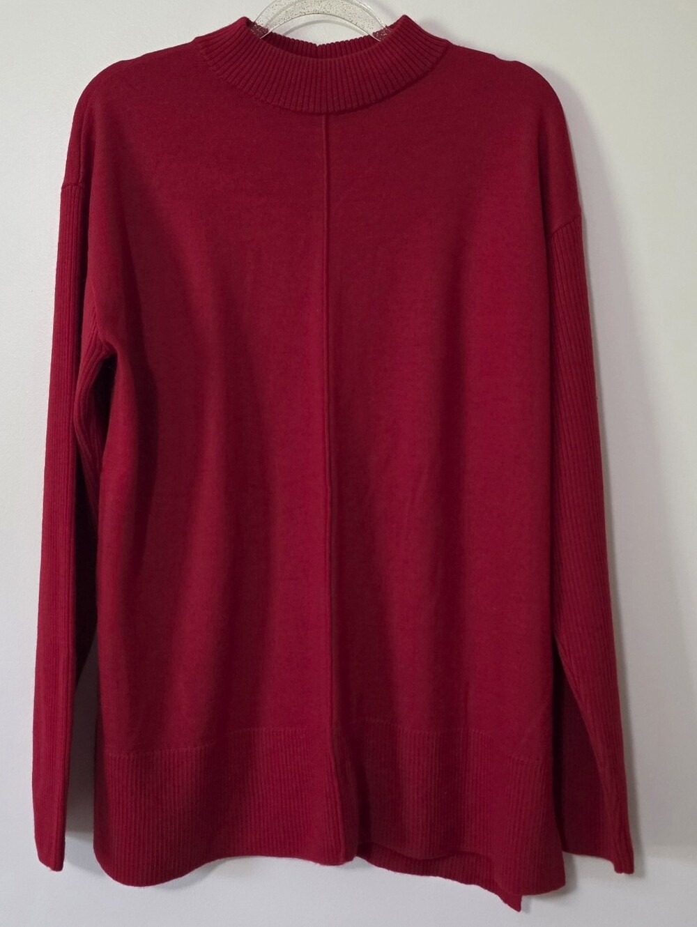 Talbots 100% Merino Wool Red Mock Neck Sweater Festive Timeless Minimalist Large
